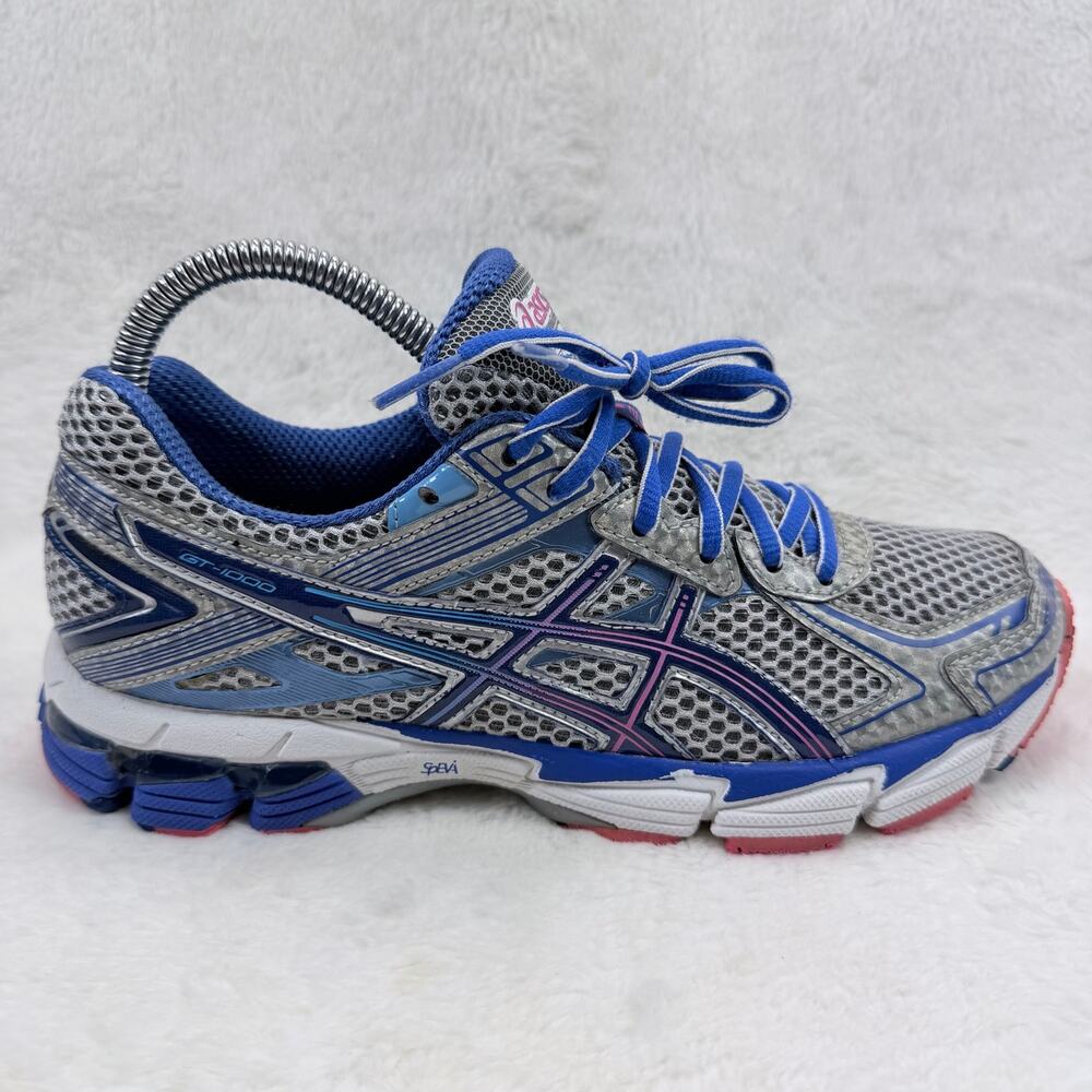 ASICS GT 1000 Womens Running Shoes Silver Blue Pink Size 7 T3R6N Support